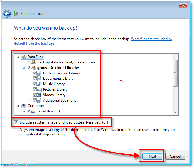 Windows 7 biztonsági másolat - válassza ki a biztonsági másolat részleteit