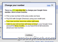 A Google Voice szám megváltoztatása részletei