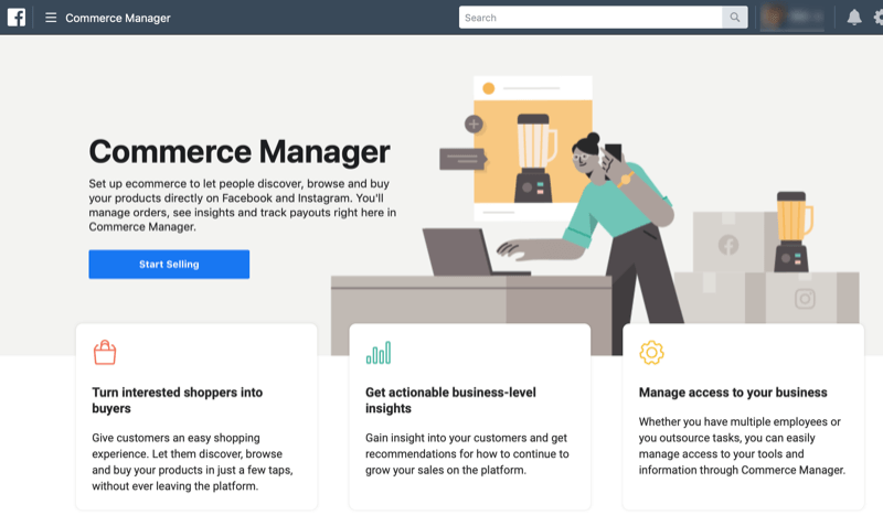 A Commerce Manager beállításának 2. lépése a Facebook Business Manager alkalmazásban