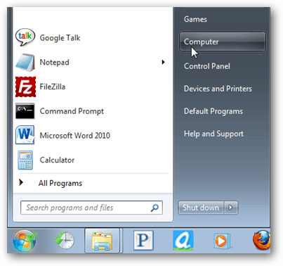 Start menü számítógépes Windows 7