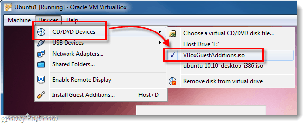 ubuntu dvd cd eszköz válasszon vboxguestadditions.iso
