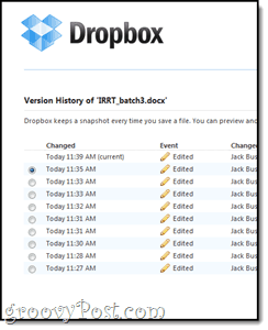 dropbox verzió és biztonsági mentések