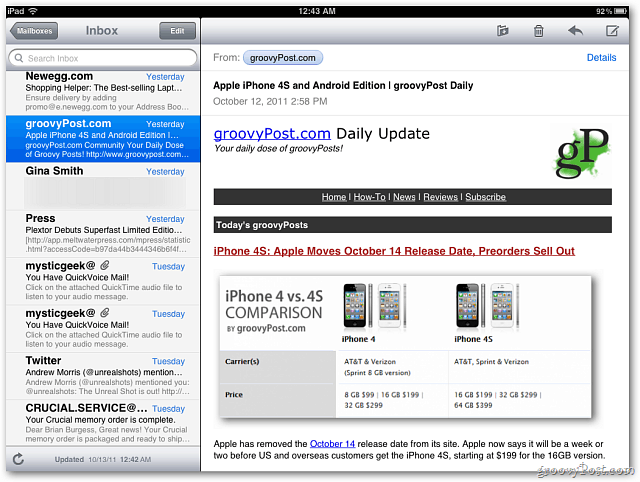 iOS 5 Beérkezett üzenetek