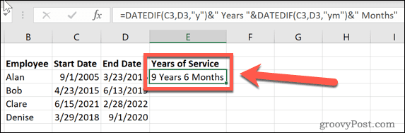 excel dátummal, a szolgálati évekkel és hónapokkal