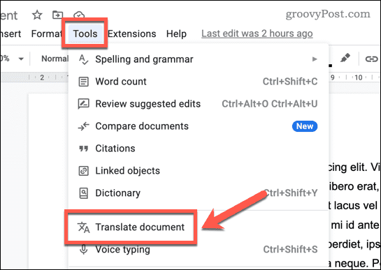 Fordítson le egy dokumentumot a Google Dokumentumokban