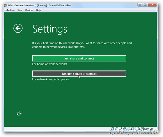 A VirtualBox Windows 8 telepítésének telepítési megosztása megosztása, vagy sem?