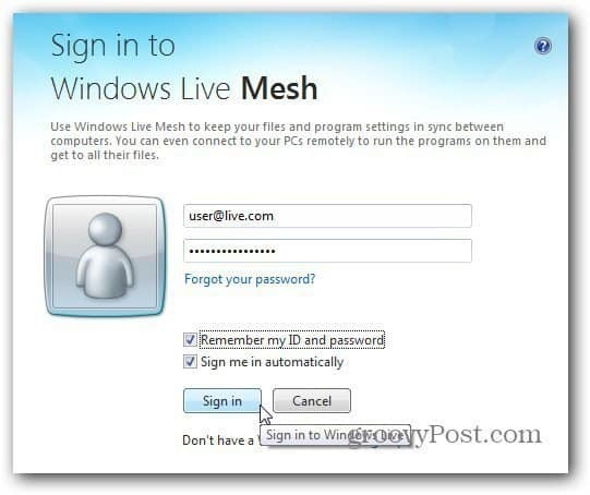 jelentkezzen be a Windows Live szolgáltatásba