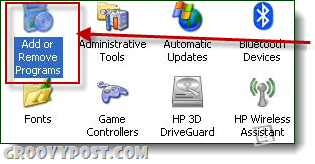 programok hozzáadása vagy eltávolítása Windows XP