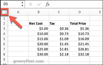 jelölje ki az összes excel cellát