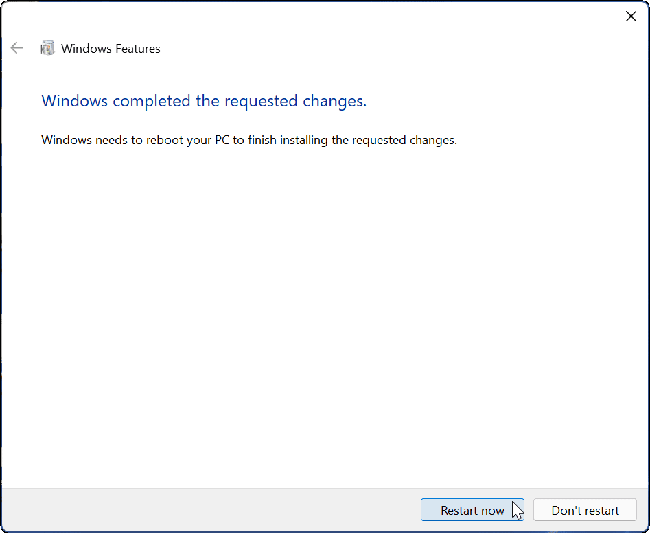 indítsa újra a Windows Sandbox beállítását a Windows 11 rendszeren