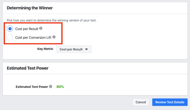 A Facebook-kísérletek A / B tesztjének Győztes szakaszának meghatározása