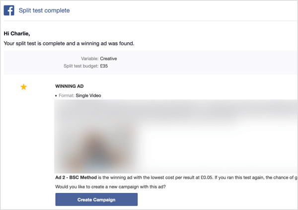 A Facebook megosztott tesztjének befejezése után e-mailt kap.
