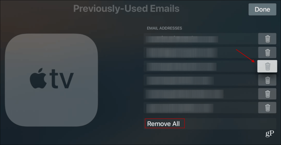 Törölje az Apple TV korábban használt e-maileit