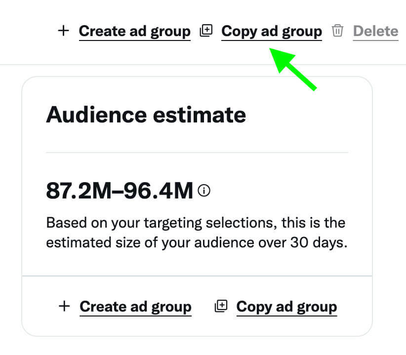 miért kell a marketingeseknek alaposan tesztelniük a Twitter-hirdetéseket a méretezés előtt a hirdetéscsoport létrehozása a hirdetéscsoport-közönség-becslés-1. példa másolása előtt