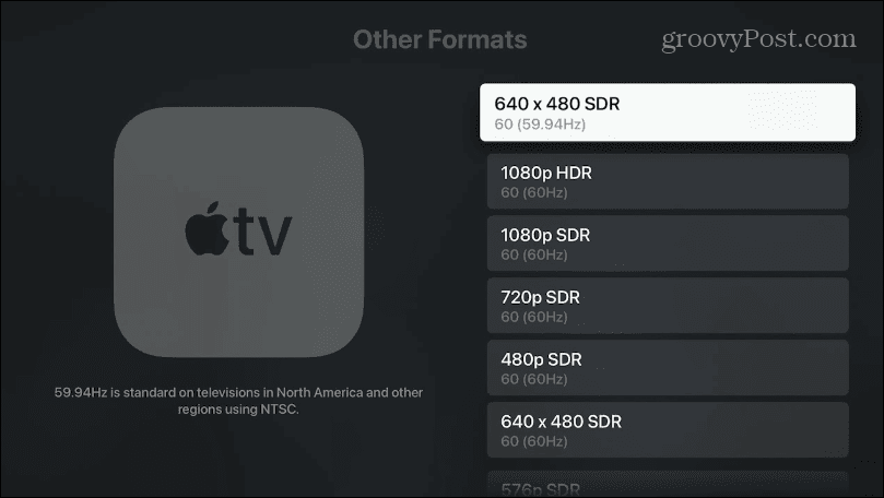 Az Apple TV kijelző felbontásának módosítása
