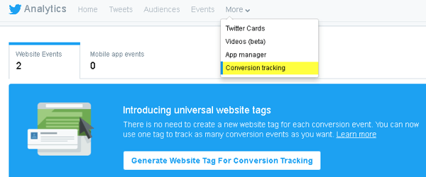 A Twitter lehetővé teszi a kód hozzáadását a webhelyéhez a konverziókövetéshez és a testreszabott közönségek létrehozásához.