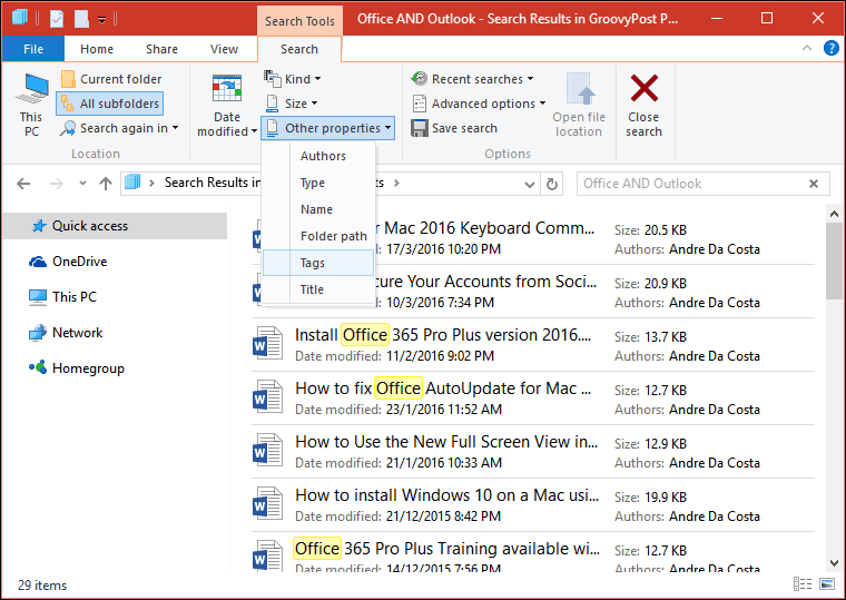 File Explorer szalag keresés
