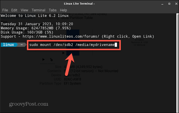 linux mount parancs