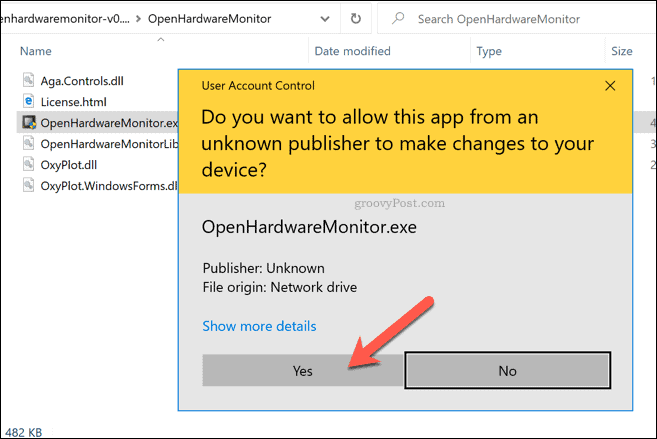 Windows 10 UAC figyelmeztetés az Open Hardware Monitorra