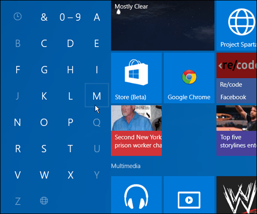 Keressen alkalmazásokat a Windows 10 első betűjével