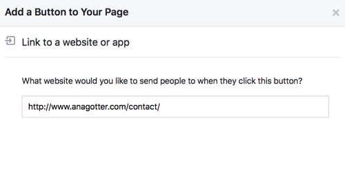 Fejezze be a Facebook CTA gombjának beállítását linkekkel vagy elérhetőségekkel, hogy teljesen működőképes legyen.