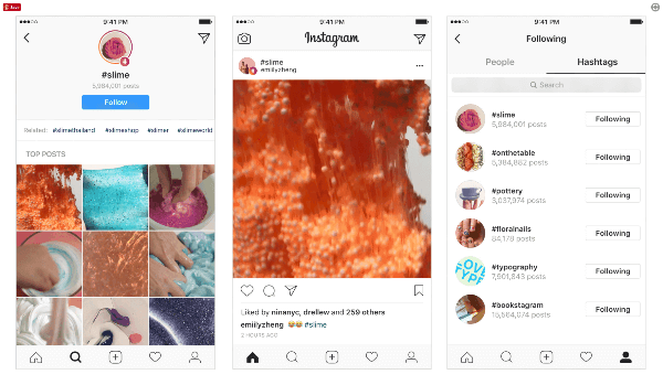 Annak érdekében, hogy a bejegyzések és a többi felhasználó még jobban felfedezhető legyen a platformon, az Instagram olyan hashtageket vezetett be, amelyeket a felhasználók követhetnek és felfedezhetnek a legnépszerűbb bejegyzések és a legújabb történetek között. 