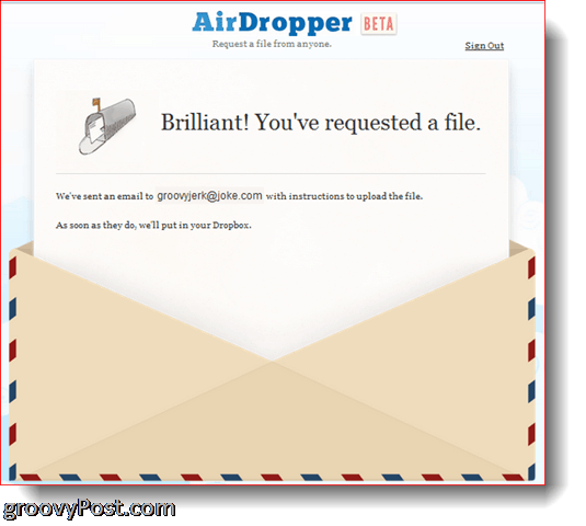 AirDropper Dropbox - A fájl elküldve
