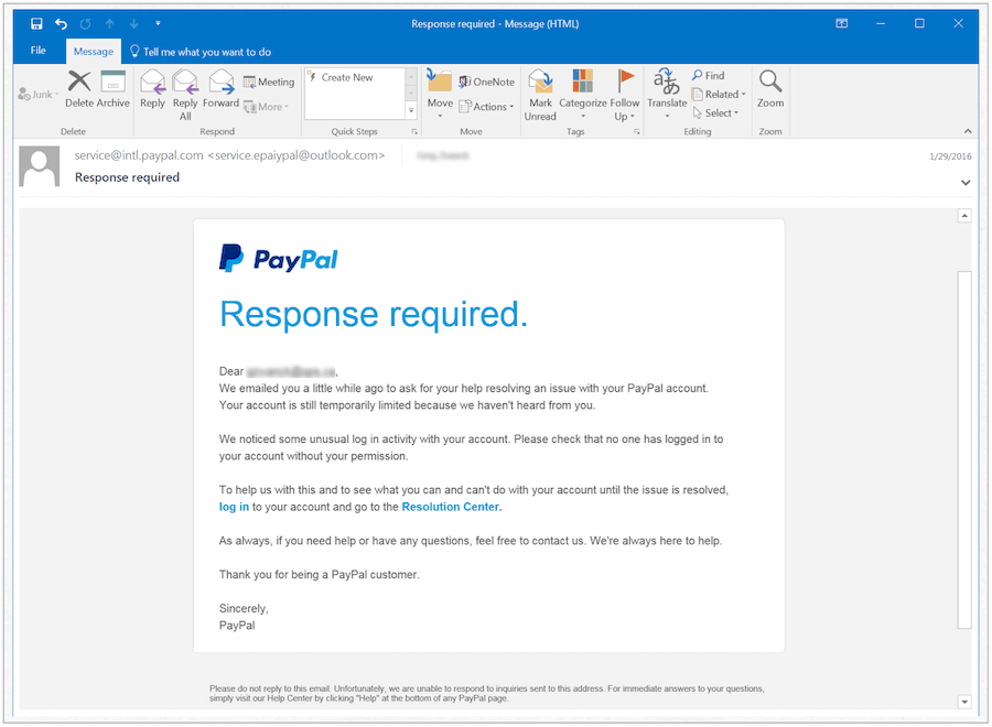 PayPal hamis közlemény
