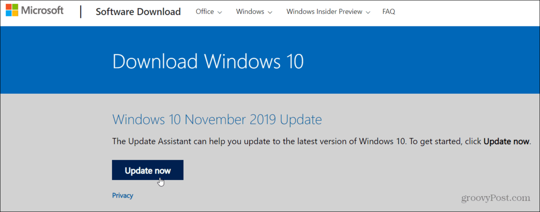 A Windows 10 1909. verziójának 2019. novemberi frissítésének telepítése