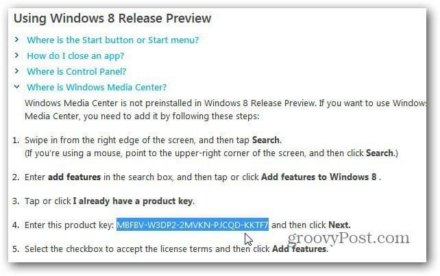 Telepítse a Windows Media Center programot a Windows 8 Release Preview verziójára