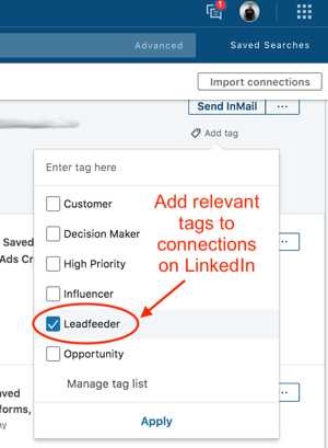 Kapcsolattartó címkézés a LinkedIn Sales Navigator alkalmazásban.