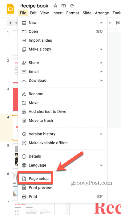 google slides oldal beállítása