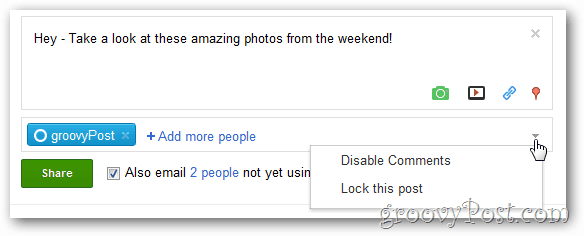 google + nyitott beállítások menü