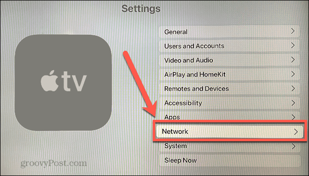 Apple TV hálózati menü