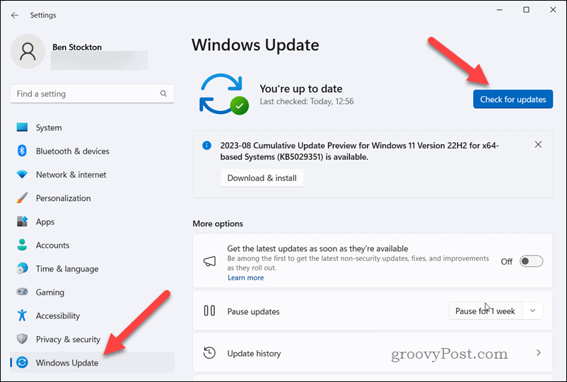 Ellenőrizze a Windows frissítéseket