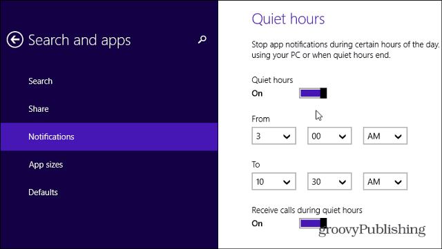Csendes órák a Windows 8.1 rendszerben letilthatják az alkalmazások értesítéseit