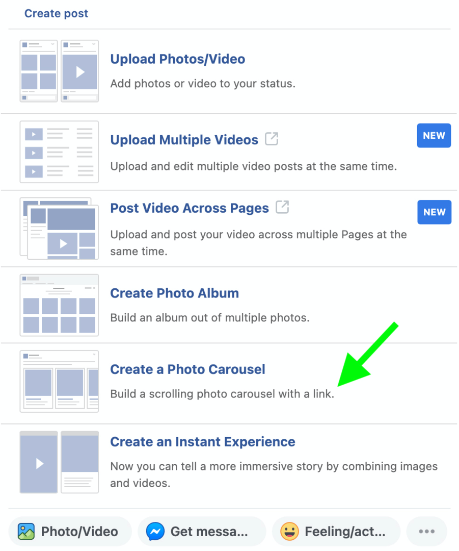 kép a Facebook körhinta bejegyzés létrehozásáról a Business Managerben, 2. lépés