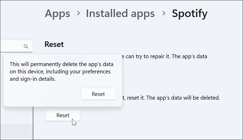 Reset App fix spotify shuffle nem keveri