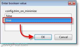 A Firefox képernyőképe - állítsa a config.trim_on_minimize értéket igazra
