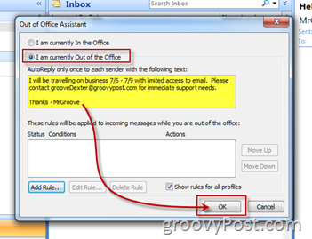 Engedélyezze a Microsoft Outlook Out of Office Assistant automatikus válasz bekapcsolását