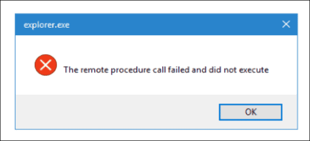 Példa a távoli eljáráshívás sikertelen hibájára a File Explorer indításakor.
