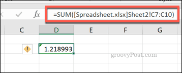 Excel SUM képlet, amely egy másik Excel fájl cellatartományát használja