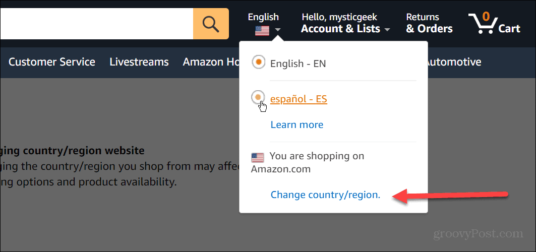 Nyelv módosítása az Amazonon