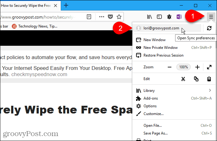 Nyissa meg a szinkronizálási beállításokat a Windows Firefoxban