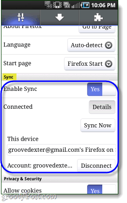 A Firefox szinkronizálva van az android telefonnal
