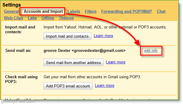kattintson a Google e-mail fiókok és az importálás gombra, majd szerkessze az információkat