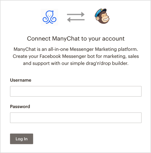 Jelentkezzen be a MailChimp fiókjába a ManyChat segítségével.