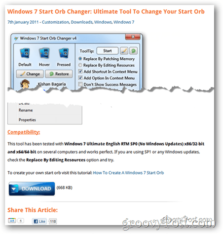 Windows 7 Indítsa el az Orb Changer alkalmazást