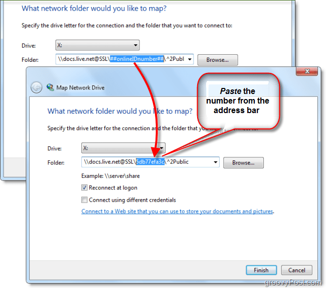 illessze be a Windows Live ID azonosítóját a hálózati meghajtóba