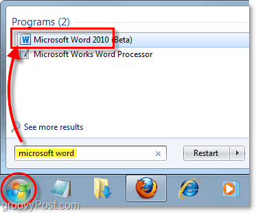 indítsa el a Microsoft Word 2010 programot a Windows 7 rendszerben
